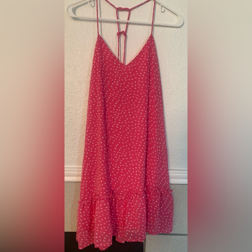 NOT FOR SALE Fuchia spotted braided strap mini dress
